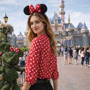 Eden & Olivia Red Polka Dot Long Sleeve button up Sz M